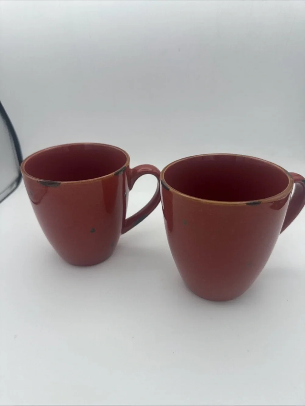 Pier 1 Handcrafted Brick Distressed Rustic Coffee Tea Mugs set Of 2
